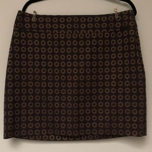 Loft Above the Knee Pencil Skirt Gold Tone Flowers